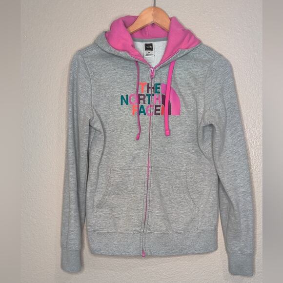 The‎ North Face Ladies Grey Zip Up Hoodie with Pink and Multicolor Graphic Small - Picture 5 of 12